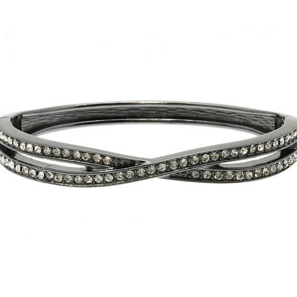 Hematite Clear Pave Criss Cross Crystal Curved Hinge Cuff Bracelet